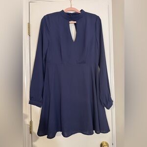 NWT Wila Navy Blue Elegant Dress boutique keyhole neckline open back mini/midi